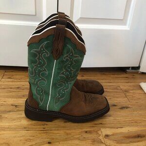 Justin Men’s Western Boots | Size 10B | Brown & Green Leather